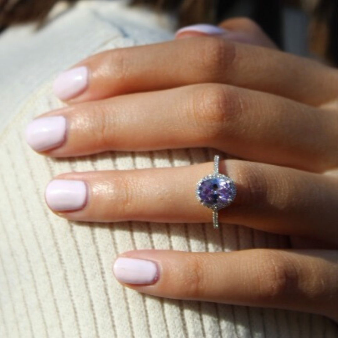 Aysun Sterling Silver 925 Round Lilac Ring (RKK0605)