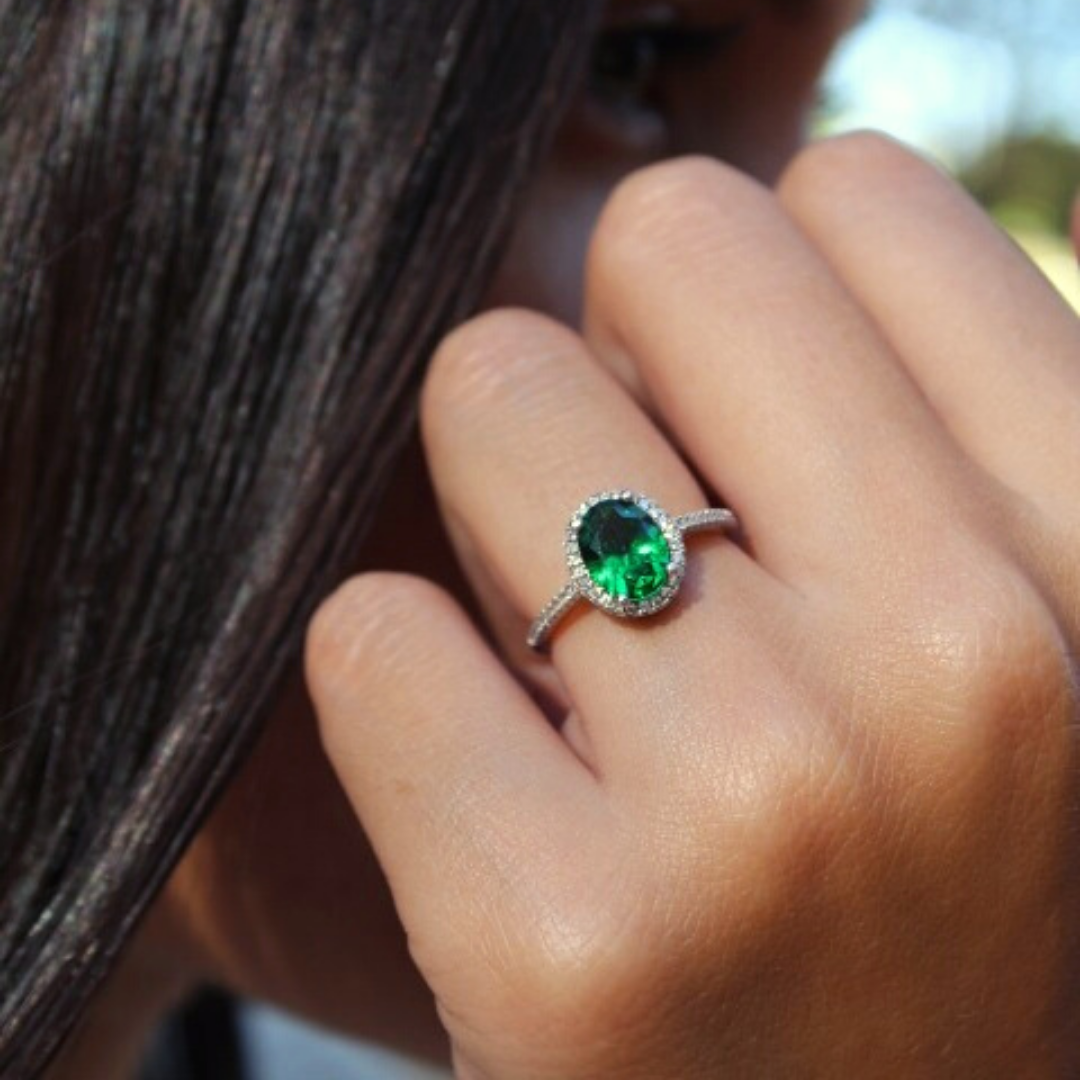 Feray Sterling Silver 925 Emerald Green Ring (RKK0605)