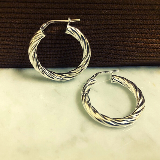 Sterling Silver 925 20mm Creole Twisted Hoop Earring (LHE07(1)