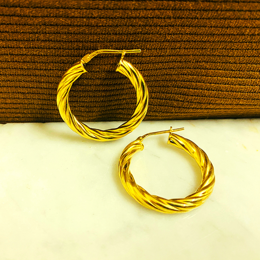 Sterling Silver 925 20mm Creole Twisted 18ct yellow Gold Plated Hoop Earring (LHE07)