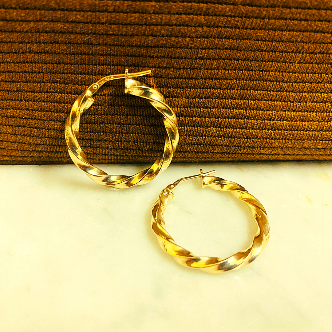 Sterling Silver 925 25mm Doughnut Twist 18ct Gold Plated Hoop Earring (LHE09)