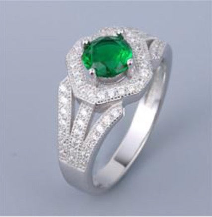 Sila Sterling Silver 925 Emerald Green Ring (7284)