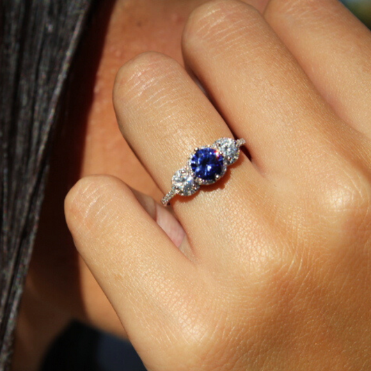 Aysun Sterling Silver 925 Round Tanzanite Ring (RKK0619)